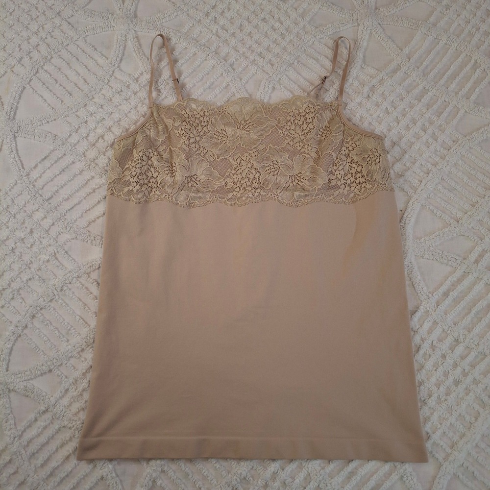 Banana Republic Womens XL Camisole Beige Floral Lace Trim Stretch Tank Top